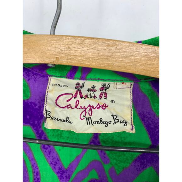 VTG Calypso 4 Pc Play Set Sz S Skirt Tie Top + Bikini Purple Green Floral Print - Picture 4 of 14